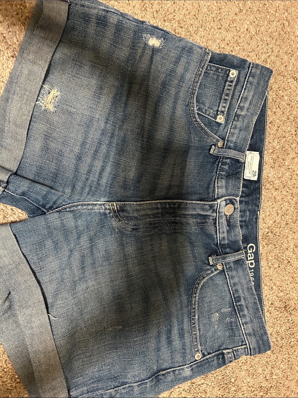GAP Blue Distressed Roll-Cuff Sexy Boyfriend Denim Shorts size 29 waist